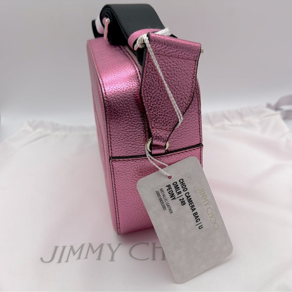 NWT Jimmy Choo Peony Pink Metallic Leather Camera Crossbody - Picture 4 of 12